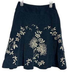Talbots Womens Skirt Size 6P Teal Blue Corduroy Floral Beaded VTG